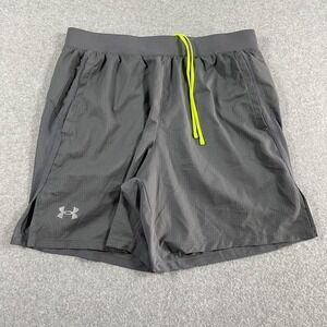 Under Armour Running Training Shorts Large Gray Neon Drawstring Lightweight Mens